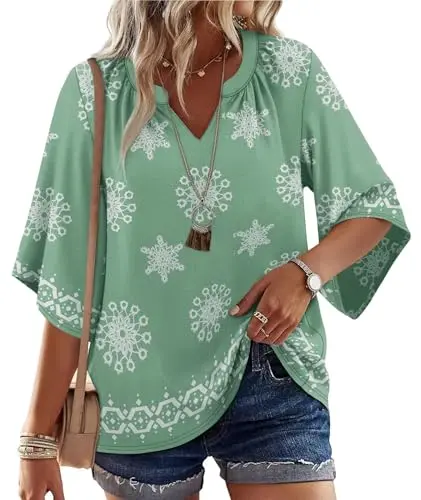 WIHOLL Cover Up Top in Green Boho Print