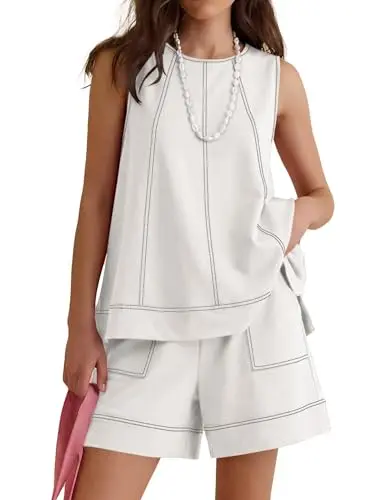 LOMON sleeveless tank top and shorts set in white