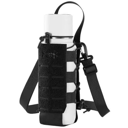 BASSDASH MOLLE Water Bottle Holder Pouch in black, showing MOLLE straps and bungee cords