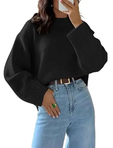 ZAFUL Women's Crew Neck Sweater in black, showing ribbed knit texture and classic fit.