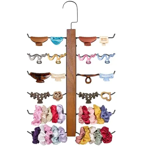SNOWSTAR 6-tier claw clip organizer with metal rods and wood body