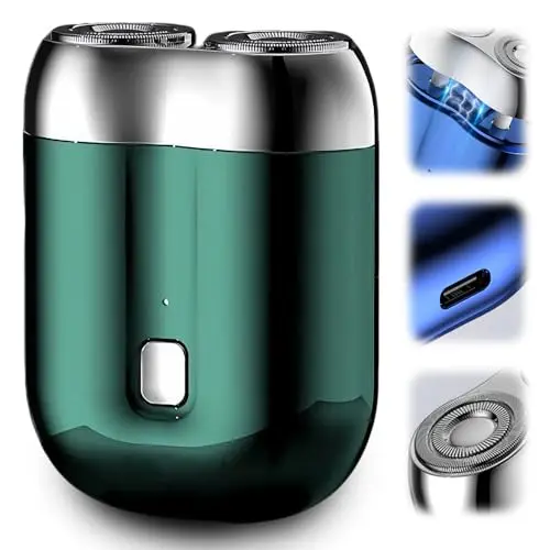 Green mini dual-head electric shaver with compact design