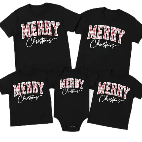 Matching family Christmas t-shirts for photoshoots in various sizes
