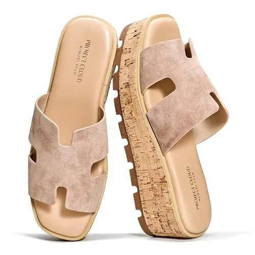 Project Cloud MILA leather wedge sandals with memory foam insole and non-slip sole