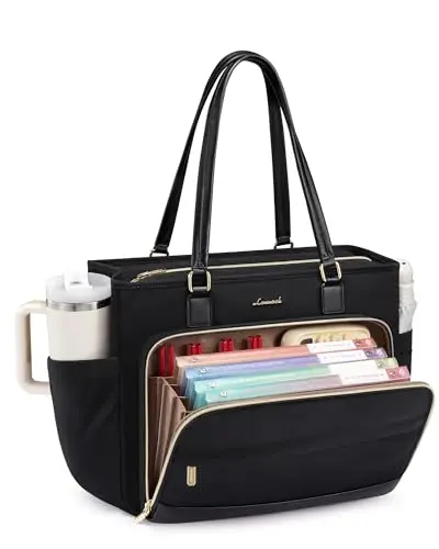 LOVEVOOK teacher tote bag with accordion file organizer in black