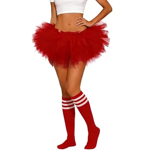 YMO 5 Layered Tutu Skirt in red with knee high socks
