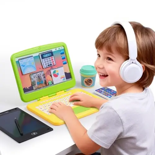 Lullulii kids pretend play home office set with laptop, phone, and headset