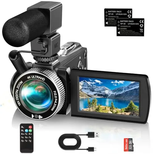 YOTOMIGUO 4K touchscreen camcorder with microphone