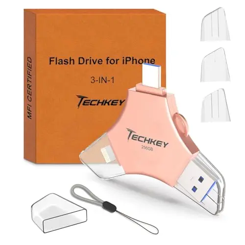 Techkey 256GB USB 3.0 Flash Drive for iPhone in pink