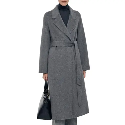 GOELIA women's long wool coat in a classic belted overcoat style with a lapel collar