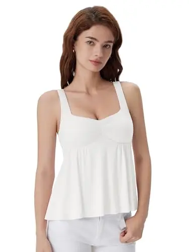 SUUKSESS women's cute babydoll tank top with built-in bra in snow white
