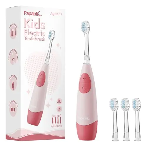 Papablic Kids Electric Toothbrush in pink with LED light on