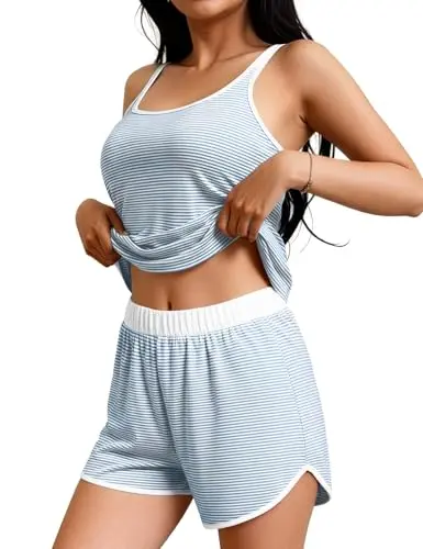 JUSTFASHIONNOW women's striped tank top pajama set in blue