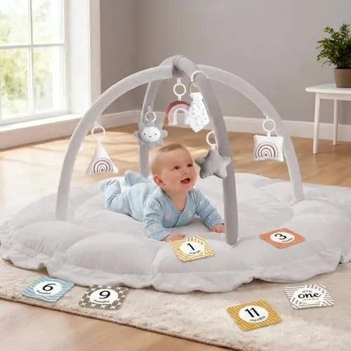 5-in-1 Thick & Plush Baby Play Gym in grey, convertible to ball pit
