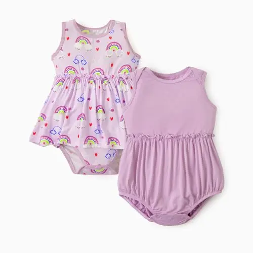 PATPAT bamboo baby girl outfits in lilac rainbow and violet for 3-6 months