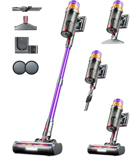 RENDOW purple cordless vacuum cleaner with smart LED touch screen
