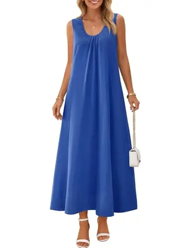 MEROKEETY women's sleeveless boho maxi dress with ruched neckline