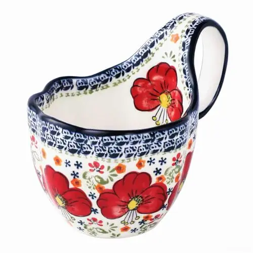 ALMA Soup Bowl With Loop Handles in Red Lily floral theme