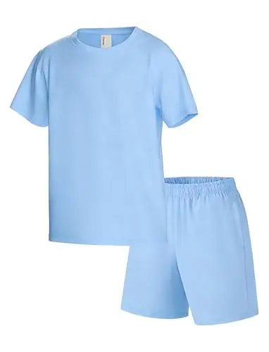 PATPAT Light Blue boys shorts set with neon shirt and elastic waist shorts