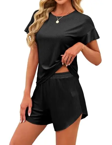 JUSTFASHIONNOW women's ruffle sleeves pajama set in black