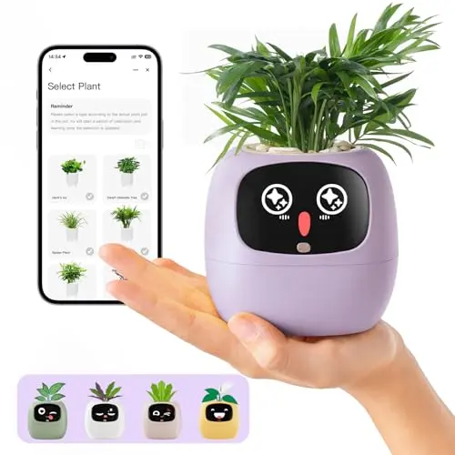PlantsIO Standalone Smart Planter with visual display for soil moisture and battery level