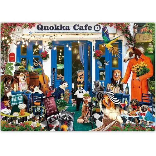 QUOKKA 500 Piece Cafe Themed Jigsaw Puzzle product image showing collage artwork