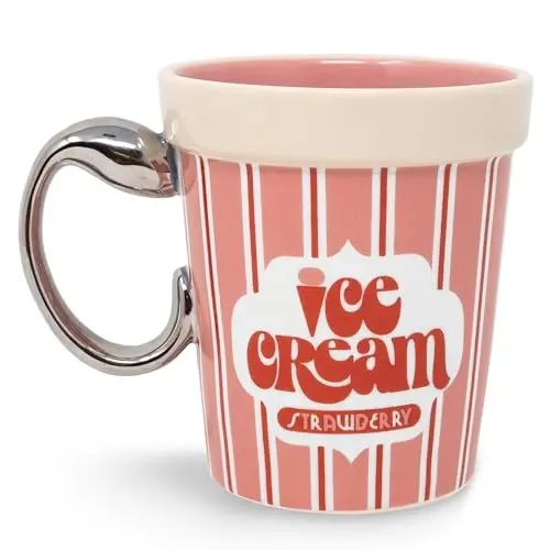 ban.do Ice Cream Carton Mug with strawberry theme and spoon handle