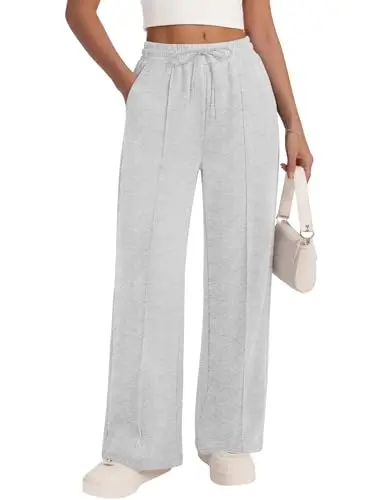 Lomon Women's Wide Leg Sweatpants in Dark Grey, featuring a drawstring waist and side pockets.