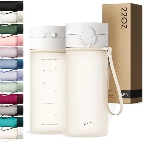 KIVY 22oz slim water bottle with flip lid in beige white