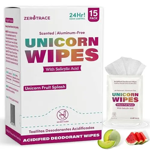 Zero Trace Unicorn Deodorant Body Wipes for Women and Teens with salicylic acid