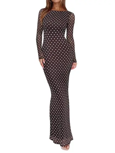 REORIA long sleeve floral mesh maxi dress for formal occasions