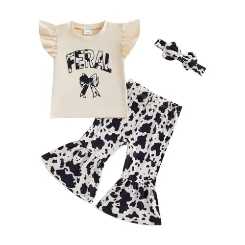 TheFound infant cow print bell bottom outfit for baby girls