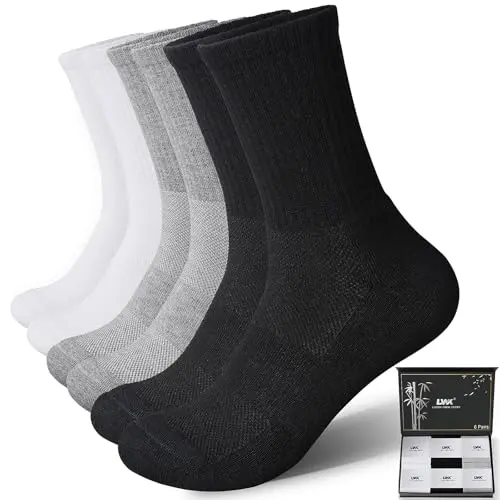 LWK Men's Bamboo Rayon Crew Socks in a 6-pack gift box