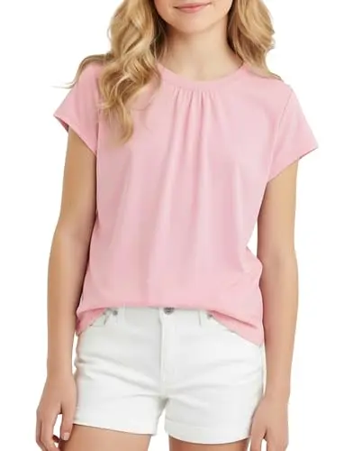 PATPAT girls pink pleated short sleeve crewneck t-shirt