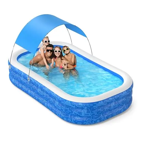 Andola large inflatable swimming pool with removable canopy in white