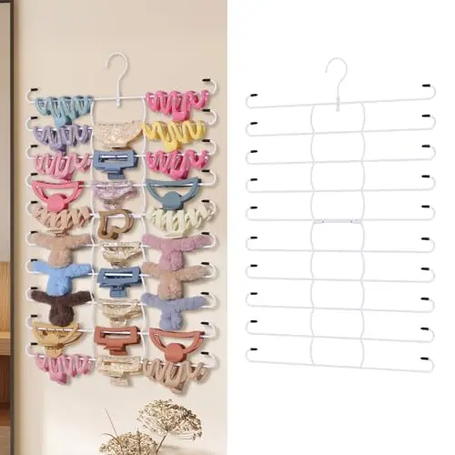 SNOWSTAR 10-tier hanging hair clip holder with 360-degree swivel hook