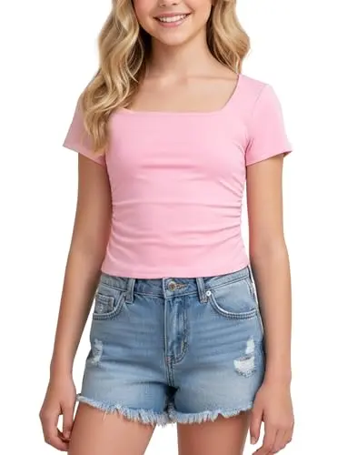 PATPAT girls pink short sleeve scoop neck slim fit t-shirt