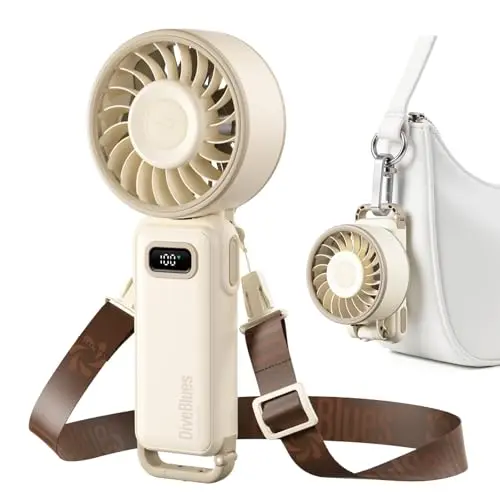 Diveblues Fanzy Vanilla Swirl portable fan folded and in use