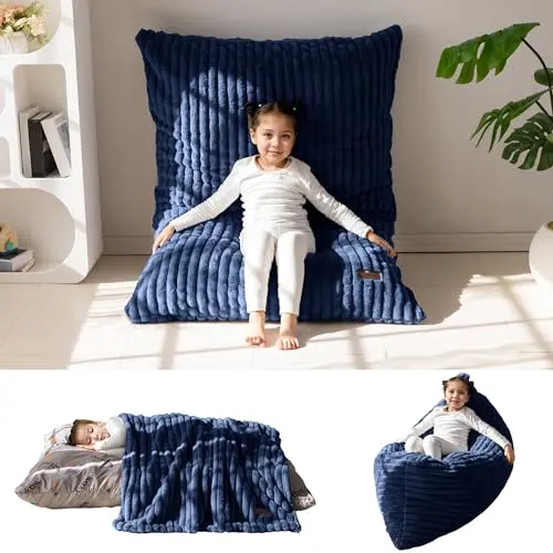 MAXYOYO 3 in 1 kids bean bag chair bed in striped navy with removable cover