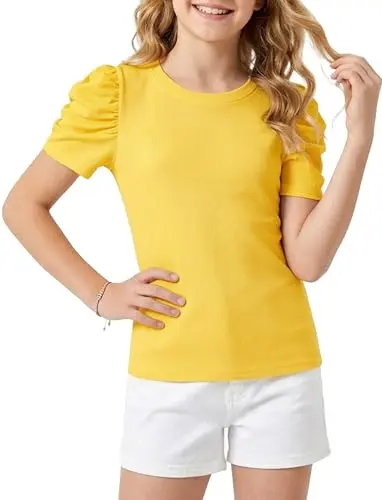 PATPAT girls puff short sleeve knit tee in yellow
