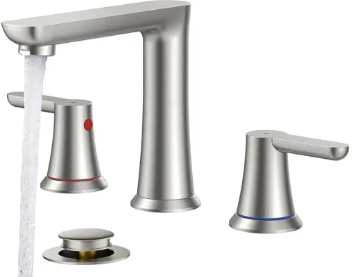 FORIOUS brushed nickel bathroom faucet with splashguard spout