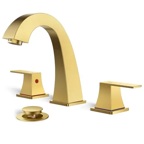 FORIOUS brushed gold widespread bathroom faucet with pop-up drain