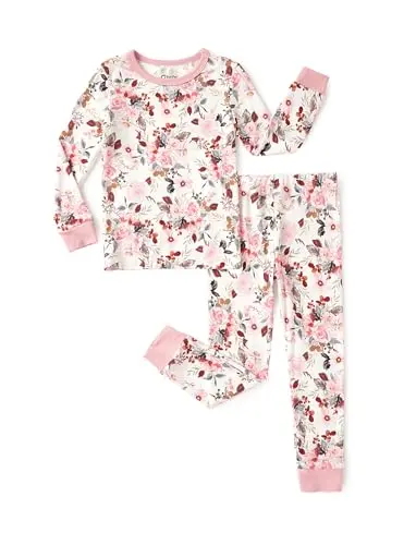 PATPAT upgraded bamboo viscose pajama set for toddlers with pink flower print