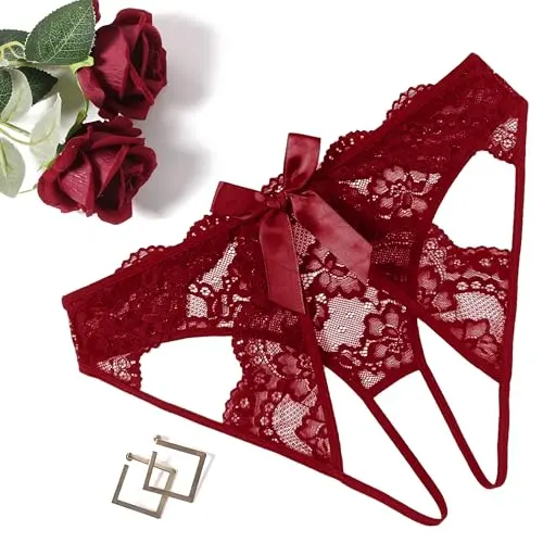 Avidlove Red Floral Lace Panties with cute bow