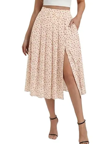 Belle Poque women's midi skirt with adjustable slit in yellow floral print