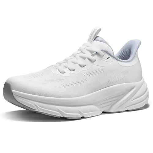 SMILIN women's white slip-on walking shoes with arch support for casual use