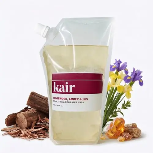 Kair Wool, Silk & Delicates Wash refill pouch with cedarwood, amber, and iris scent
