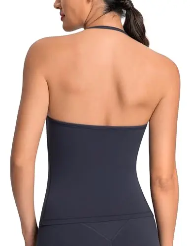 Colorfulkoala Dreamlux Halter Tank in Blue Ink, showing halter neck and backless design