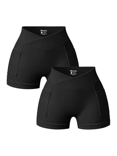 OQQ Women's High Waist Yoga Shorts with side pockets