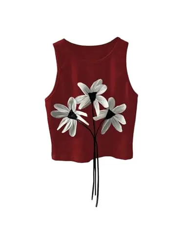 SOLY HUX Women's 3D Floral Crop Tank Top in Red